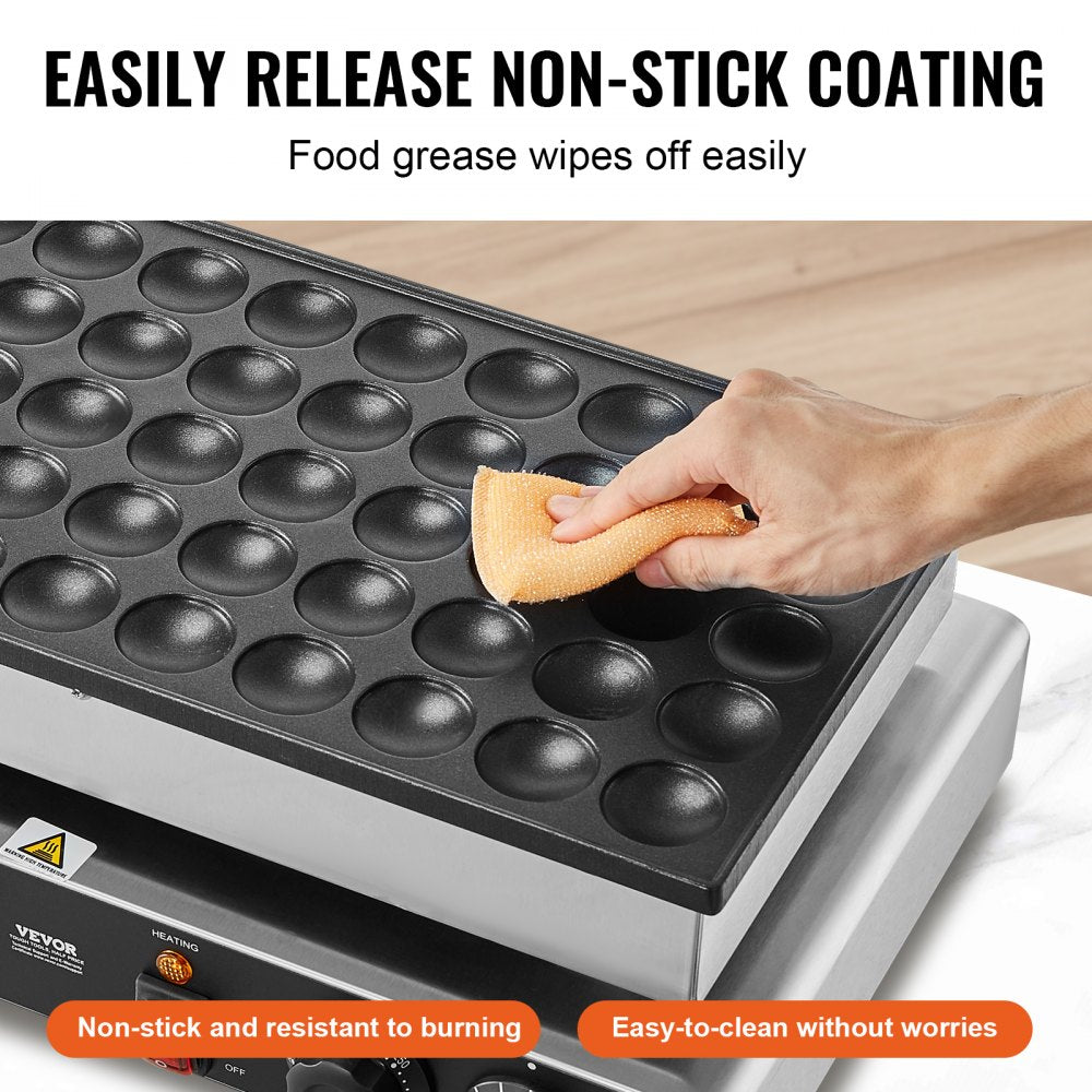 VEVOR Mini Dutch Pancake Maker, 50PCS 43mm Diameter Dorayaki Baker Machine, 1700W Commercial Electric Poffertjes Grill, Non-stick Stainless Steel, Dual Temp & Time Control, for Home Kitchen Restaurant