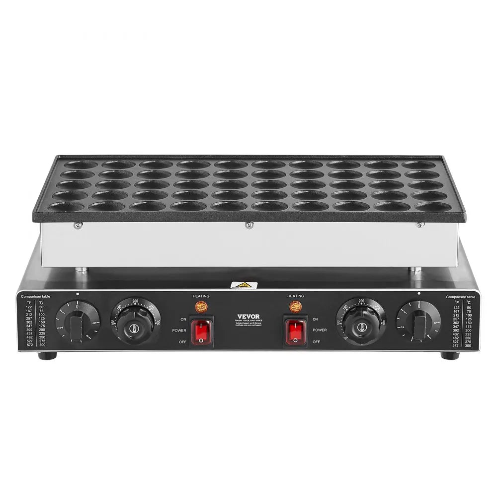 VEVOR Mini Dutch Pancake Maker, 50PCS 43mm Diameter Dorayaki Baker Machine, 1700W Commercial Electric Poffertjes Grill, Non-stick Stainless Steel, Dual Temp & Time Control, for Home Kitchen Restaurant