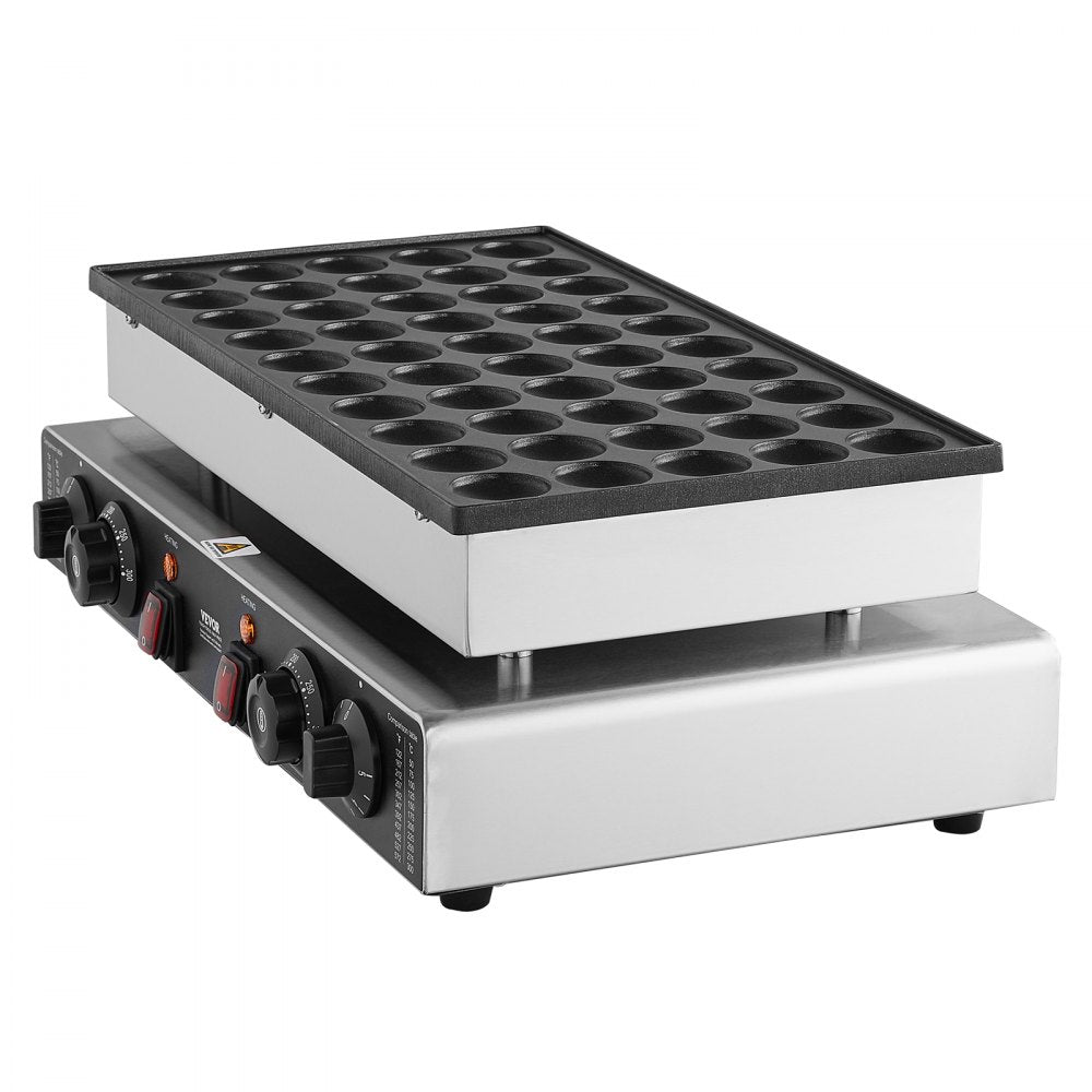 VEVOR Mini Dutch Pancake Maker, 50PCS 43mm Diameter Dorayaki Baker Machine, 1700W Commercial Electric Poffertjes Grill, Non-stick Stainless Steel, Dual Temp & Time Control, for Home Kitchen Restaurant