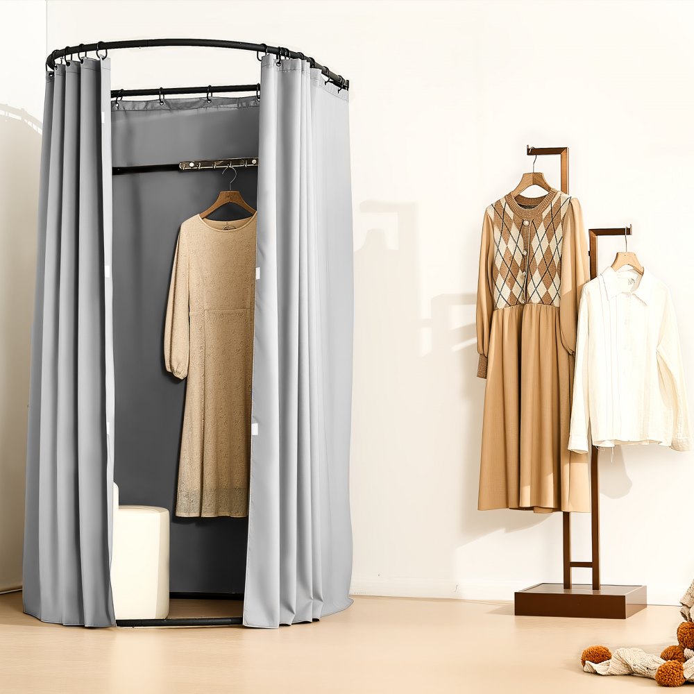 VEVOR Fitting Room, Dressing Room with Thick Polyester Curtains, Privacy Space with Shading Curtain and a Hook, for Boutique, Mall, Tailor's Store & Outdoor 39 x 37 x 79 in (Black and Gray-White)