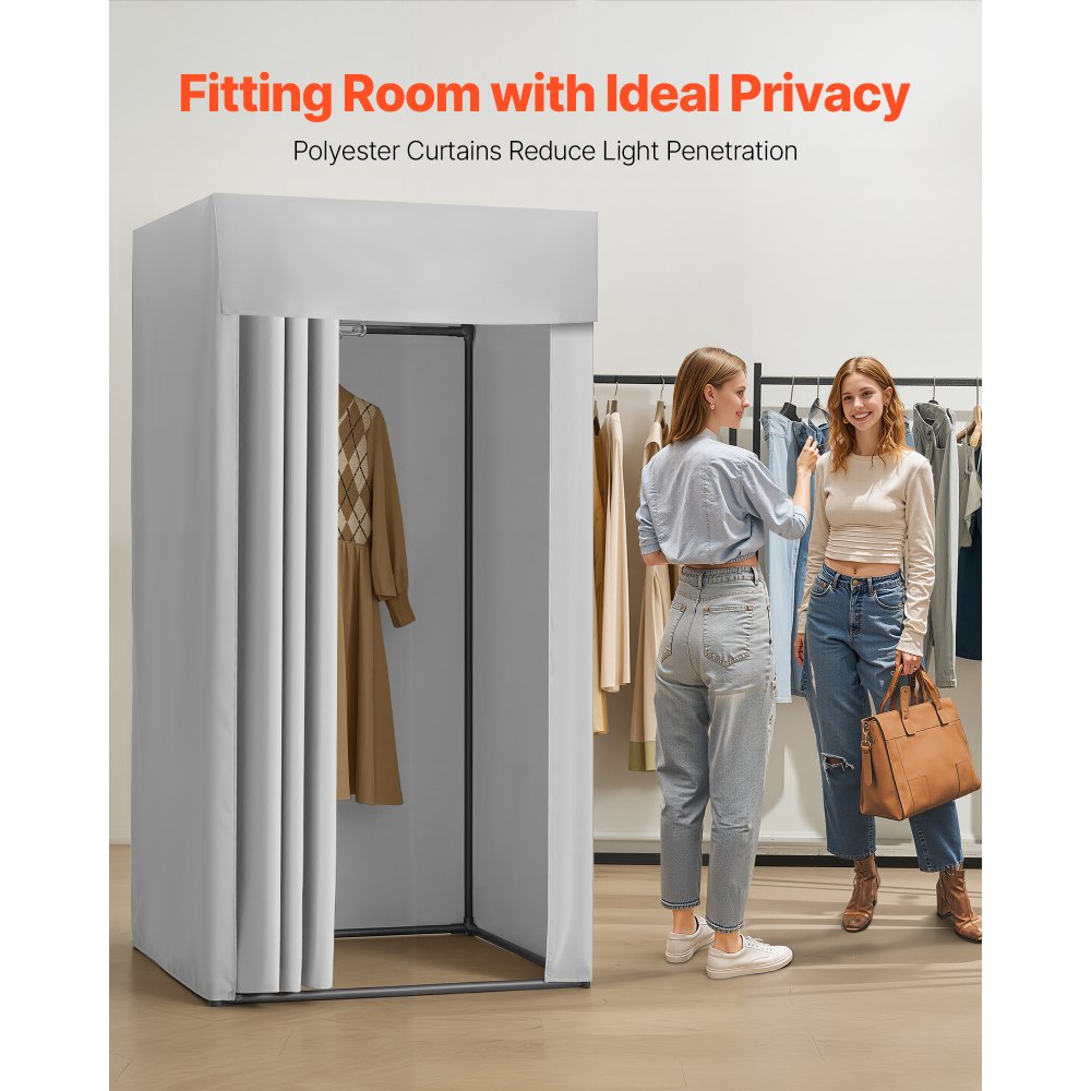 VEVOR Fitting Room, Dressing Room with Thick Polyester Curtains, Privacy Space with Shading Curtain and a Hook, for Boutique, Mall, Tailor's Store & Outdoor 39 x 39 x 78 in (Black and Gray-White)