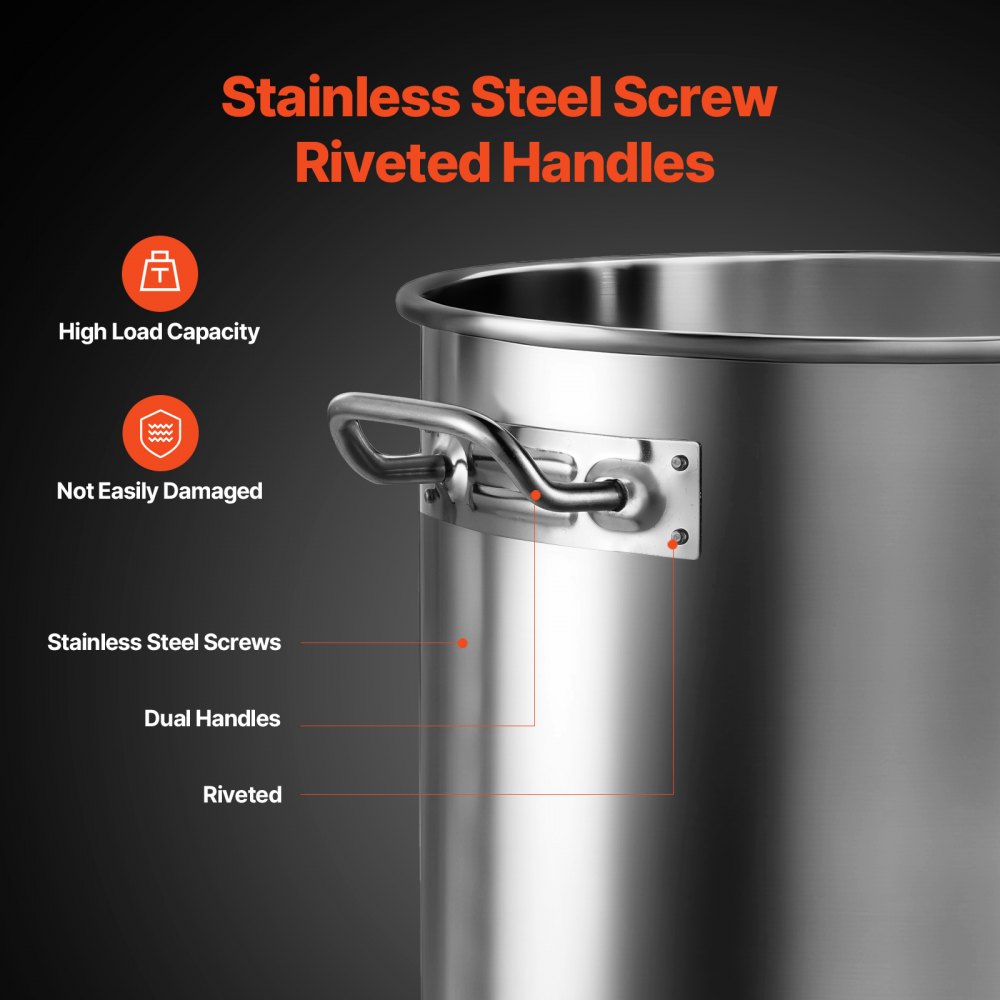 VEVOR Stainless Steel Stockpot, 24 Quart Cooking Pots, Cookware Sauce Pot with Lid, and Handle, Heavy Duty Commercial Grade Stock Pot, Sanding Treatment, for Steaming Boiling or Frying Silver