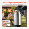VEVOR Stainless Steel Stockpot, 36 Quart Cooking Pots, Cookware Sauce Pot with Basket, Lid, and Handle, Heavy Duty Commercial Grade Stock Pot, Sanding Treatment, for Steaming Boiling or Frying Silver