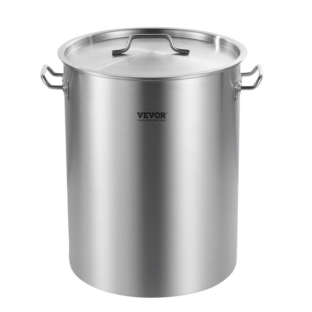 VEVOR Stainless Steel Stockpot, 36 Quart Cooking Pots, Cookware Sauce Pot with Basket, Lid, and Handle, Heavy Duty Commercial Grade Stock Pot, Sanding Treatment, for Steaming Boiling or Frying Silver