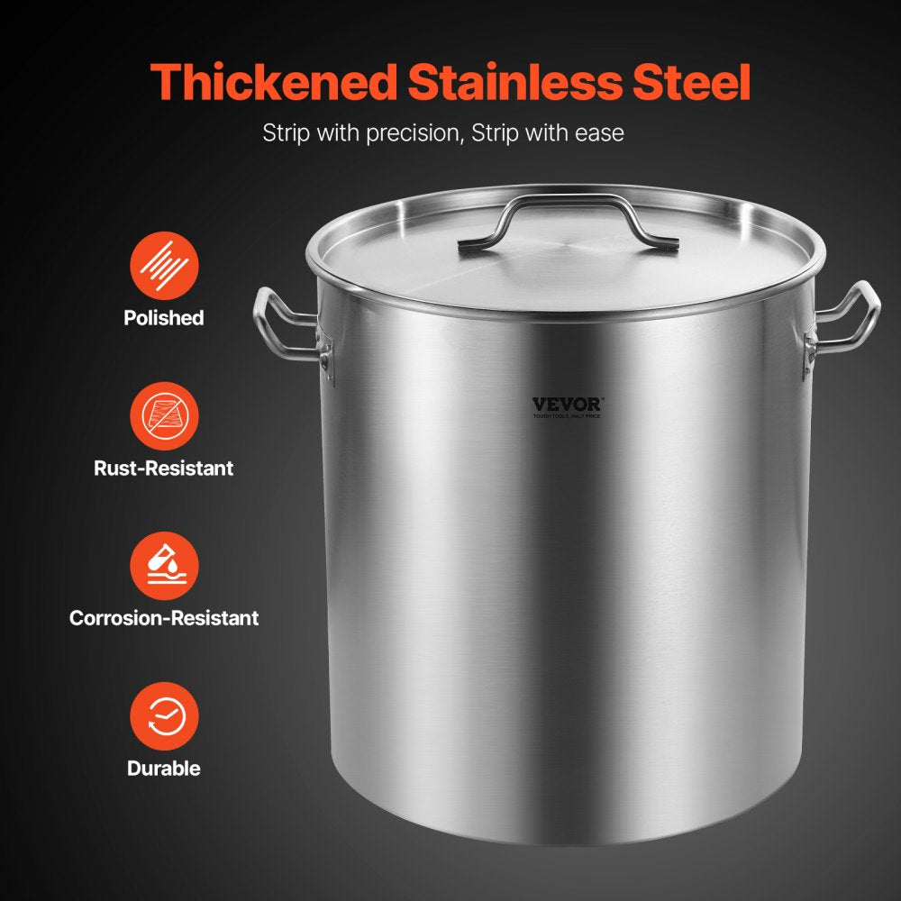 VEVOR Stainless Steel Stockpot, 54L Large Cooking Pots, Cookware Sauce Pot with Basket, Lid, and Handle, Heavy Duty Commercial Grade Stock Pot, Sanding Treatment, for Large Groups Events Silver