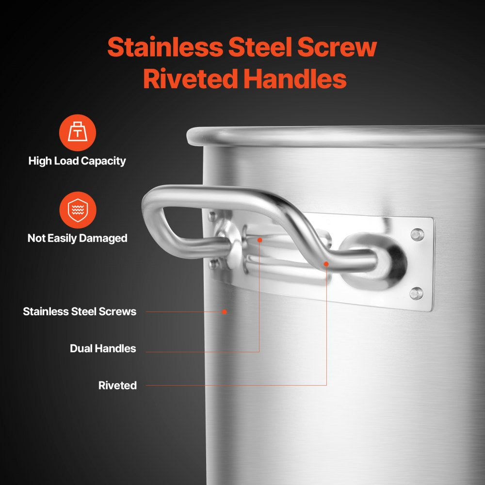VEVOR Stainless Steel Stockpot, 54L Large Cooking Pots, Cookware Sauce Pot with Basket, Lid, and Handle, Heavy Duty Commercial Grade Stock Pot, Sanding Treatment, for Large Groups Events Silver
