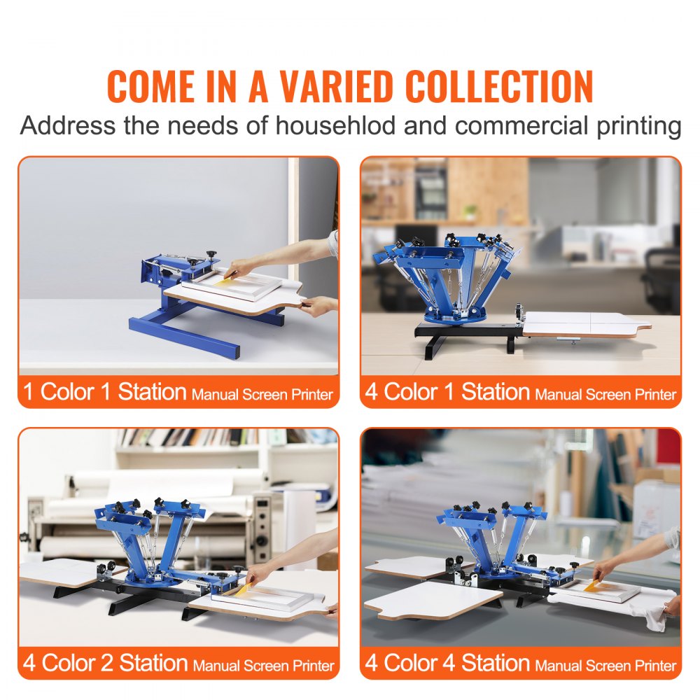 VEVOR 4 Color 1 Station Screen Printing Machine, 21.2x17.7in / 54x45cm Screen Printing Press 360° Rotable Silk, Double-Layer Positioning Pallet for T-Shirt DIY Printing