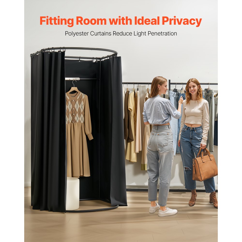 VEVOR Fitting Room, Portable Dressing Room with Thick Polyester Curtains, Privacy Space with Shading Curtain and a Hook, for Boutique, Mall, Tailor's Store & Outdoor Activity 39 x 37 x 79 in (Black)