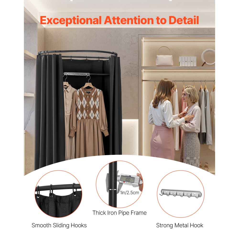 VEVOR Fitting Room, Portable Dressing Room with Thick Polyester Curtains, Privacy Space with Shading Curtain and a Hook, for Boutique, Mall, Tailor's Store & Outdoor Activity 39 x 37 x 79 in (Black)