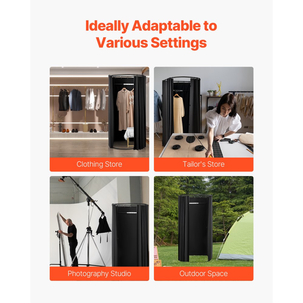 VEVOR Fitting Room, Portable Dressing Room with Thick Polyester Curtains, Privacy Space with Shading Curtain and a Hook, for Boutique, Mall, Tailor's Store & Outdoor Activity 39 x 37 x 79 in (Black)