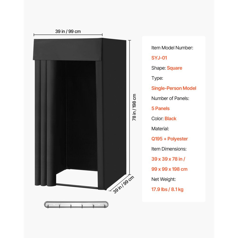 VEVOR Fitting Room, Portable Dressing Room with Thick Polyester Curtains, Privacy Space with Shading Curtain and a Hook, for Boutique, Mall, Tailor's Store & Outdoor Activity 39 x 39 x 78 in (Black)