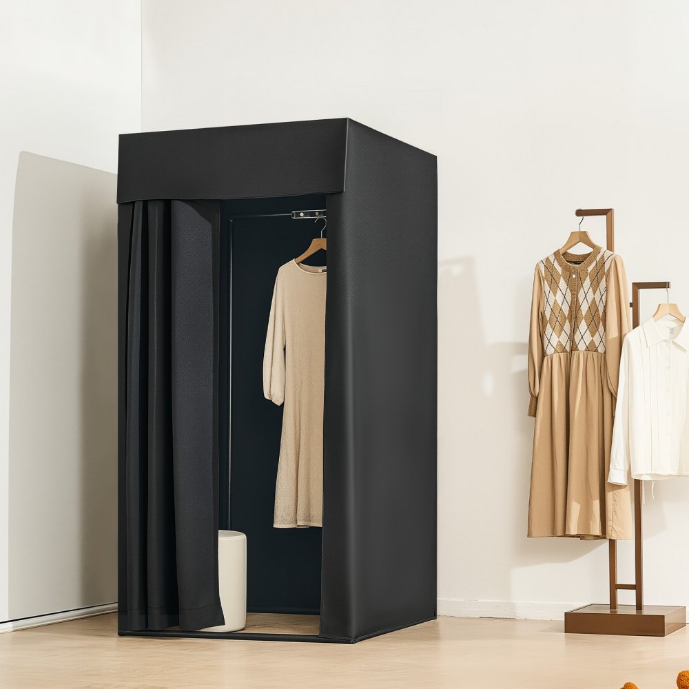 VEVOR Fitting Room, Portable Dressing Room with Thick Polyester Curtains, Privacy Space with Shading Curtain and a Hook, for Boutique, Mall, Tailor's Store & Outdoor Activity 39 x 39 x 78 in (Black)