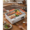 VEVOR Commercial Electric Griddle, 21.06 x 11.81 inch, 1750W, 122-570°F Adjustable Temp Control, Stainless Steel Body, Half Grooved Half Flat, with 2 Spatulas, 2 Brushes, and 4 Foot Pads, for Steak