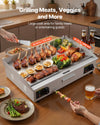 VEVOR Commercial Electric Griddle, 28.54 x 15.75 in, 2800W, 122-570°F Adjustable Temp Control, Stainless Steel Countertop Flat Top Grill with 2 Spatulas, 2 Brushes, and 4 Foot Pads, for Steak