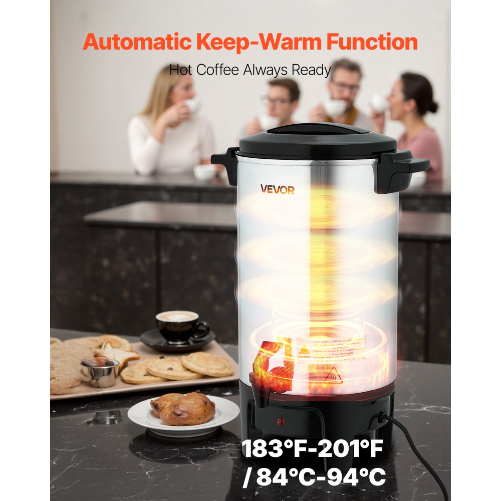 VEVOR Commercial Coffee Urn, 30 Cup 4.5 L Hot Beverage Dispenser with Dripless Faucet, Quick-Brewing Commercial Coffee Maker, Automatic Temperature Control, for Catering, Party, Church & Restaurant