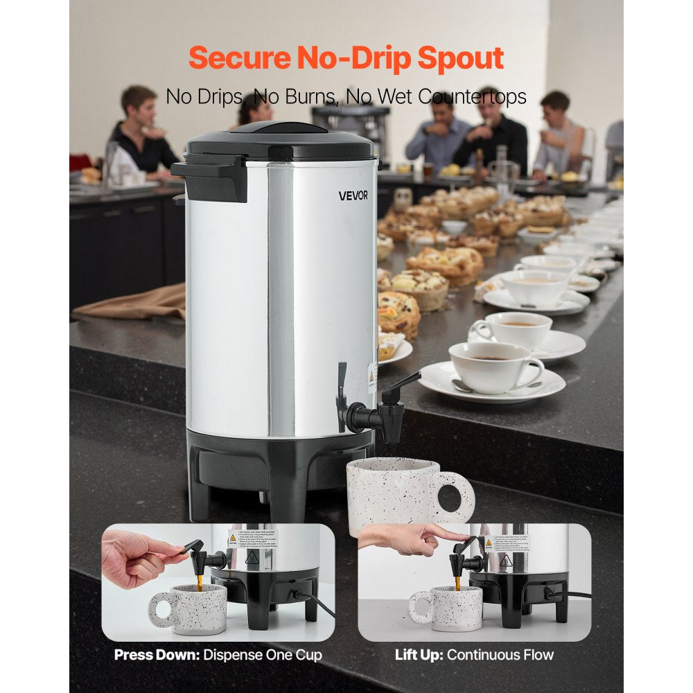 VEVOR Commercial Coffee Urn, 40 Cup 6 L Hot Beverage Dispenser with Dripless Faucet, Quick-Brewing Commercial Coffee Maker, Automatic Temperature Control, for Catering, Party, Church & Restaurant