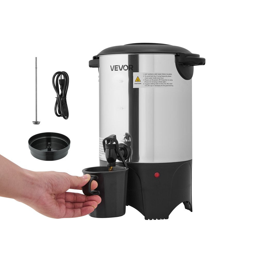 VEVOR Commercial Coffee Urn, 30 Cup 4.5 L Hot Beverage Dispenser with Dripless Faucet, Quick-Brewing Commercial Coffee Maker with Stainless Steel Liner, for Catering, Business, Church & Restaurant