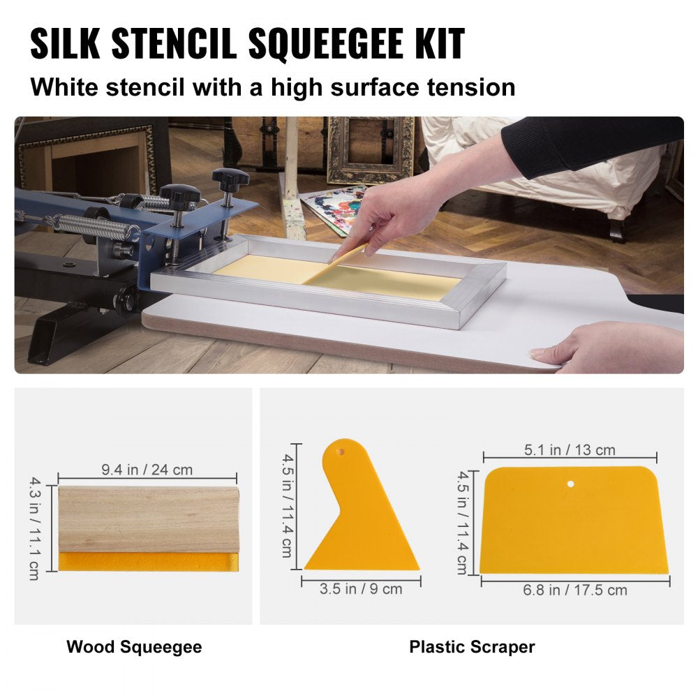 VEVOR Screen Printing Kit, 2 Pieces Aluminum Silk Screen Printing Frames 8x10/10x14in 110 Count Mesh, 2 Tapes and Screen Printing Squeegees and Transparency Films for T-shirts DIY Printing