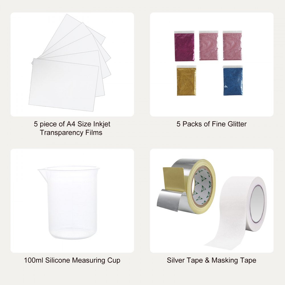 VEVOR Screen Printing Kit, 3 PCS Aluminum Silk Screen Printing Frames, 5 Glitters and Screen Printing Squeegees and Transparency Films, 6x10/8x12/10x14inch 110 Count Mesh,  for DIY T-shirts Printing