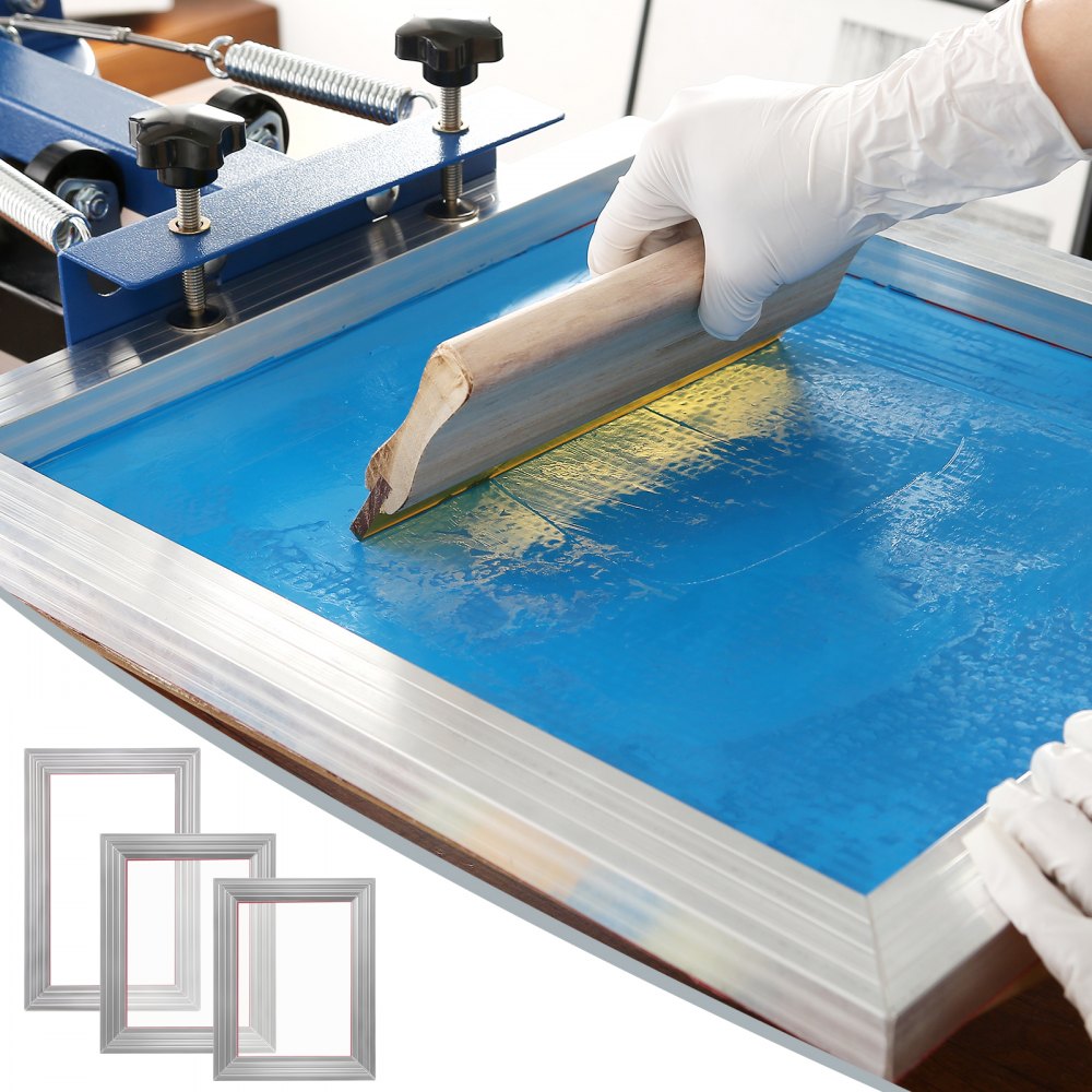 VEVOR Screen Printing Kit, 3 PCS Aluminum Silk Screen Printing Frames, 5 Glitters and Screen Printing Squeegees and Transparency Films, 6x10/8x12/10x14inch 110 Count Mesh,  for DIY T-shirts Printing