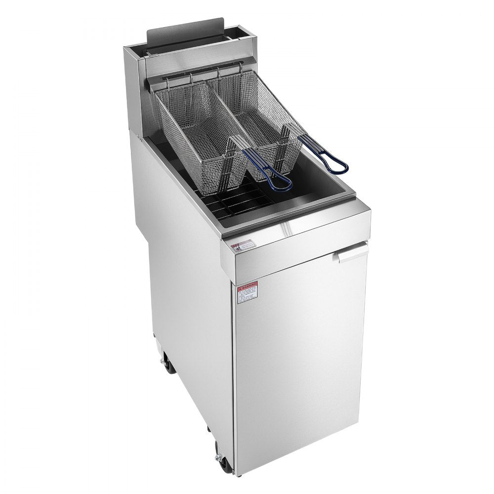 VEVOR Commercial Propane Deep Fryer 90,000 BTU with 2 Baskets, 3-Tube Burner Fryer, Stainless Steel Floor Standing Deep Fryers Cart, 40 lbs Capacity for Restaurants
