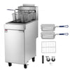 VEVOR Commercial Propane Deep Fryer 90,000 BTU with 2 Baskets, 3-Tube Burner Fryer, Stainless Steel Floor Standing Deep Fryers Cart, 40 lbs Capacity for Restaurants