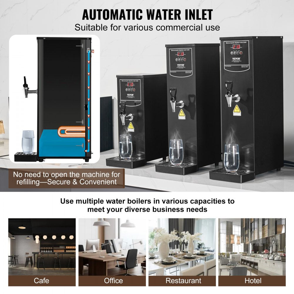VEVOR Commercial Water Boiler, Electric Hot Water Dispenser with 316 Stainless Steel Heating Tube, 1500W Step-by-step Fast Heating 50L per Hour Hot Water Boiler, for Coffee Tea Restaurant Office