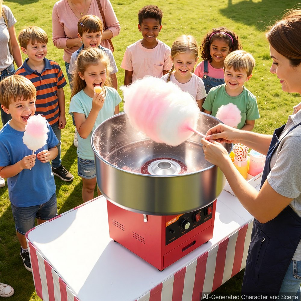 VEVOR Cotton Candy Machine Commercial 1000W Electric Candy Floss Maker Red, Ideal for Home, Carnival, Birthday, Family Party, Easy Use with 20.5 in Stainless Steel Bowl, Storage Drawer, Sugar Scoop