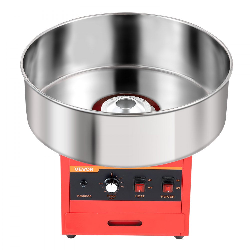 VEVOR Cotton Candy Machine Commercial 1000W Electric Candy Floss Maker Red, Ideal for Home, Carnival, Birthday, Family Party, Easy Use with 20.5 in Stainless Steel Bowl, Storage Drawer, Sugar Scoop