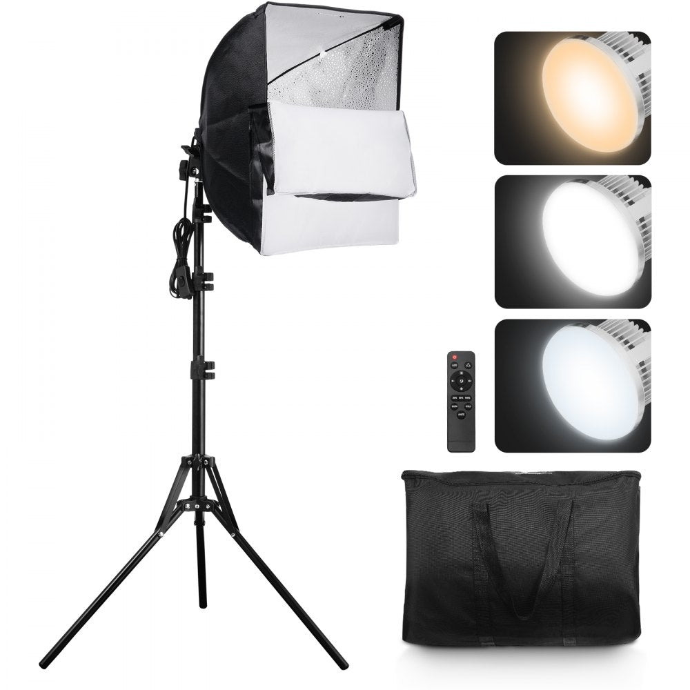 VEVOR Softbox Lighting Kit, 16" x 16", Professional Softbox with 45W LED Bulbs, 3000-6500K Adjustable Color Temperature, Tripod Stand, Studio Lights for Photography, Vedio Recording, Live Streaming