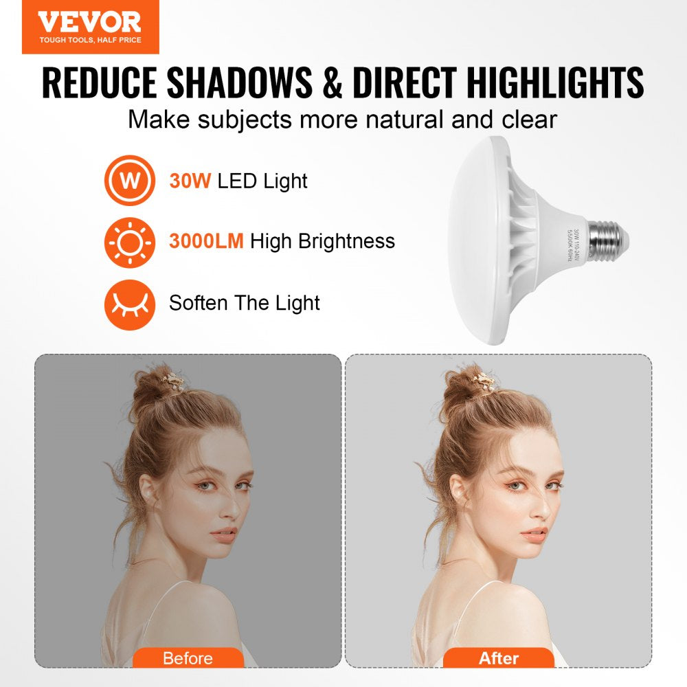 VEVOR Softbox Lighting Kit, 20" x 28", Professional Softbox with 30W 5500K LED Bulbs, Close to Natural Daylight, Adjustable Tripod Stand, Studio Lights for Photography, Vedio Recording, Live Streaming