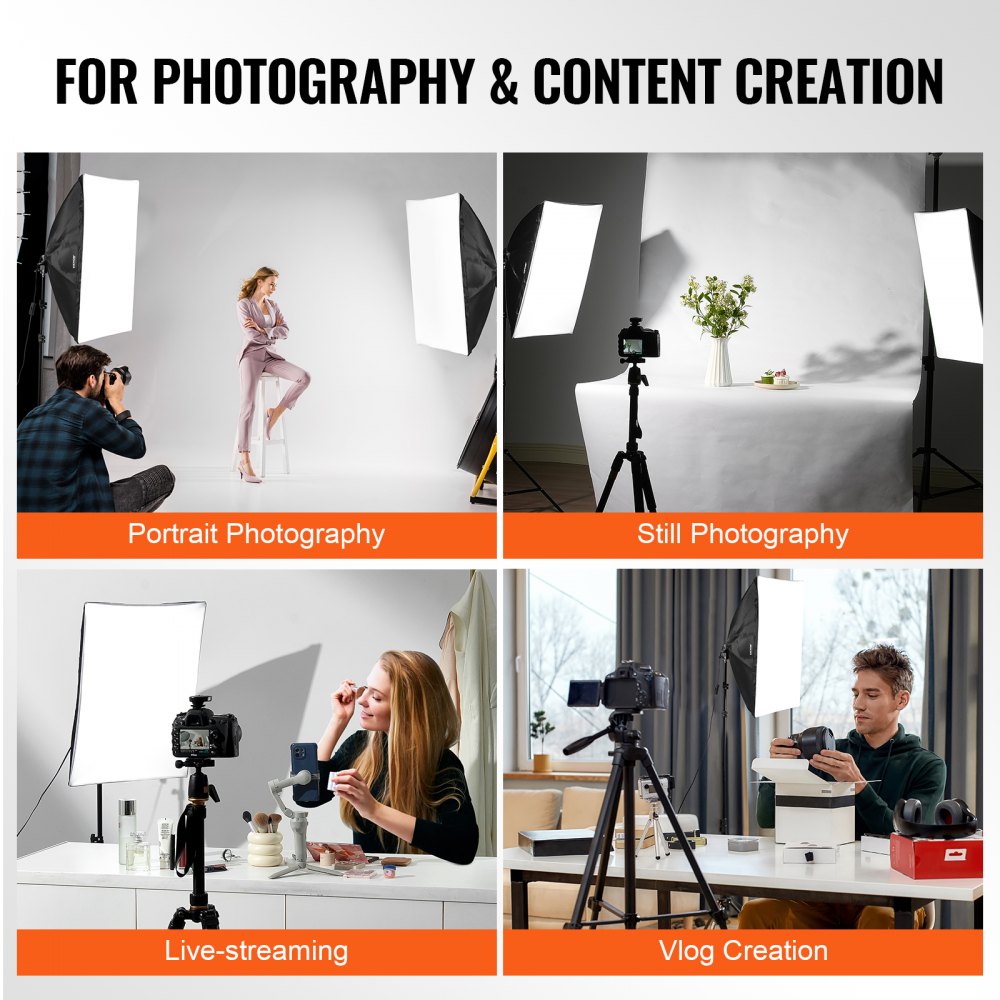VEVOR Softbox Lighting Kit, 20" x 28", Professional Softbox with 30W 5500K LED Bulbs, Close to Natural Daylight, Adjustable Tripod Stand, Studio Lights for Photography, Vedio Recording, Live Streaming