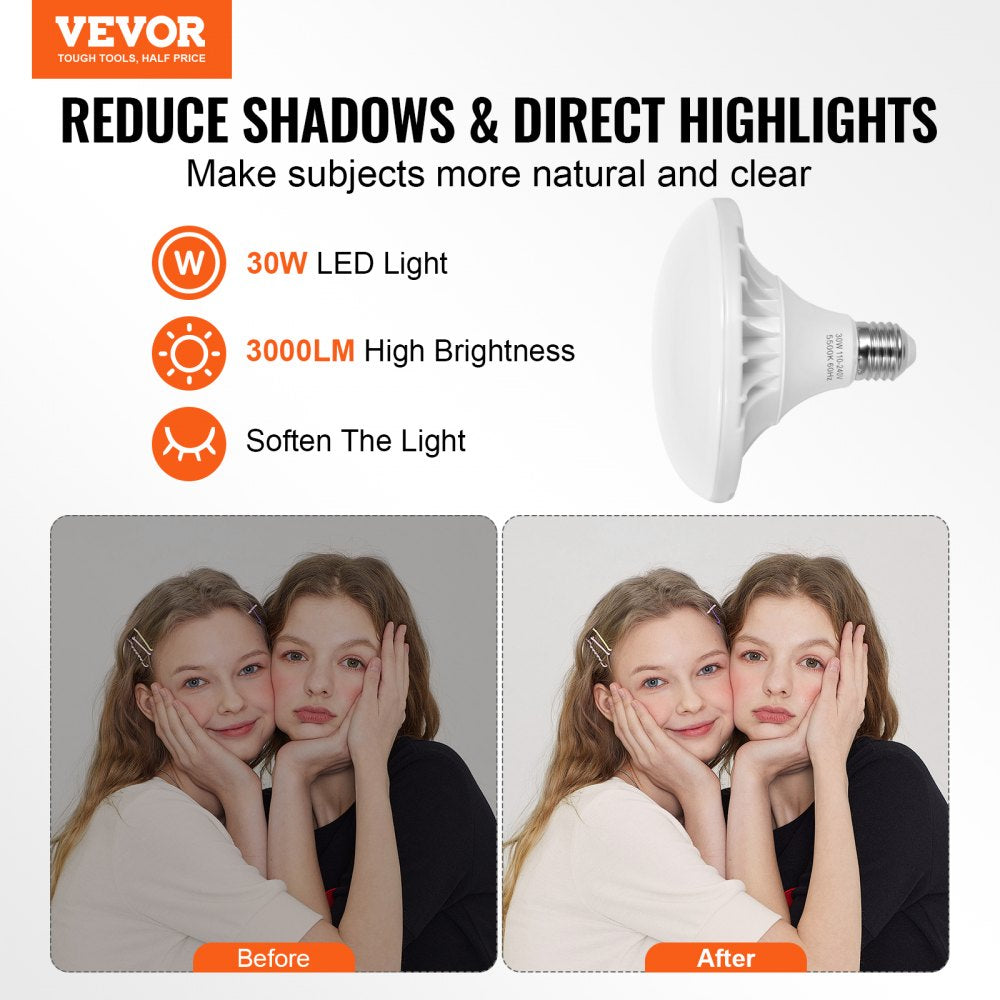 VEVOR Softbox Lighting Kit, 24" x 24", Professional Softbox with 30W 5500K LED Bulbs, Close to Natural Daylight, Adjustable Tripod Stand, Studio Lights for Photography, Vedio Recording, Live Streaming
