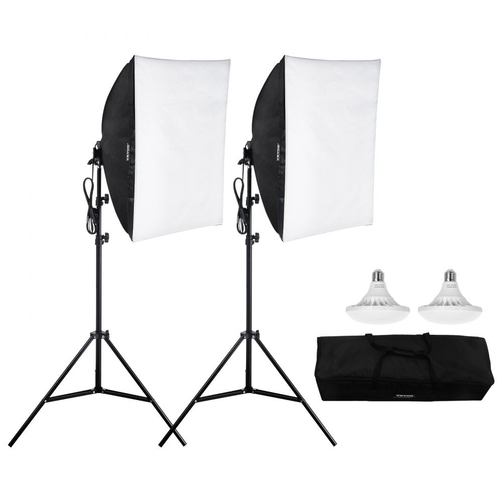 VEVOR Softbox Lighting Kit, 24" x 24", Professional Softbox with 30W 5500K LED Bulbs, Close to Natural Daylight, Adjustable Tripod Stand, Studio Lights for Photography, Vedio Recording, Live Streaming