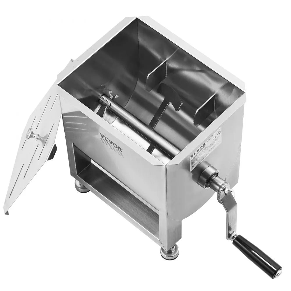 VEVOR Manual Meat Mixer, 15L Fixed Tank Meat Processing Equipment(Mixing Maximum 15LBS for Meat), Stainless Steel Meat Mixer, Sausage Mixer Machine with Lid and Handle, Ground Beef Hand Mixer