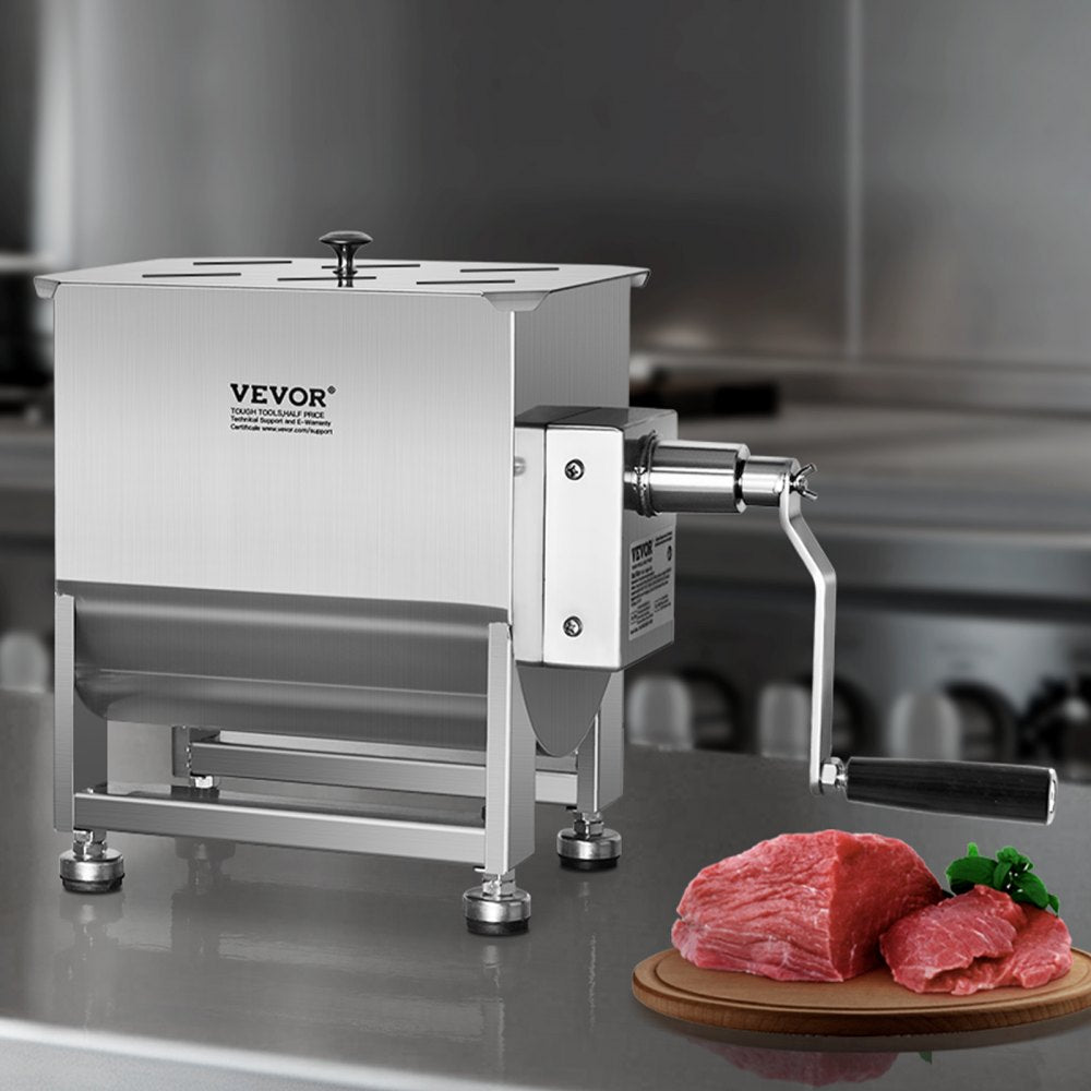 VEVOR Manual Meat Mixer, 20L Fixed Tank Meat Processing Equipment(Mixing Max 30LBS for Meat), Stainless Steel Meat Mixer, Sausage Mixer Machine with Lid Handle Gear Reducer, Ground Beef Hand Mixer