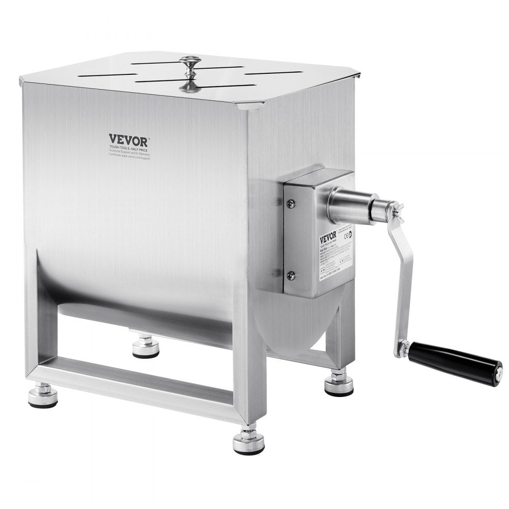 VEVOR Manual Meat Mixer, 20L Fixed Tank Meat Processing Equipment(Mixing Max 30LBS for Meat), Stainless Steel Meat Mixer, Sausage Mixer Machine with Lid Handle Gear Reducer, Ground Beef Hand Mixer