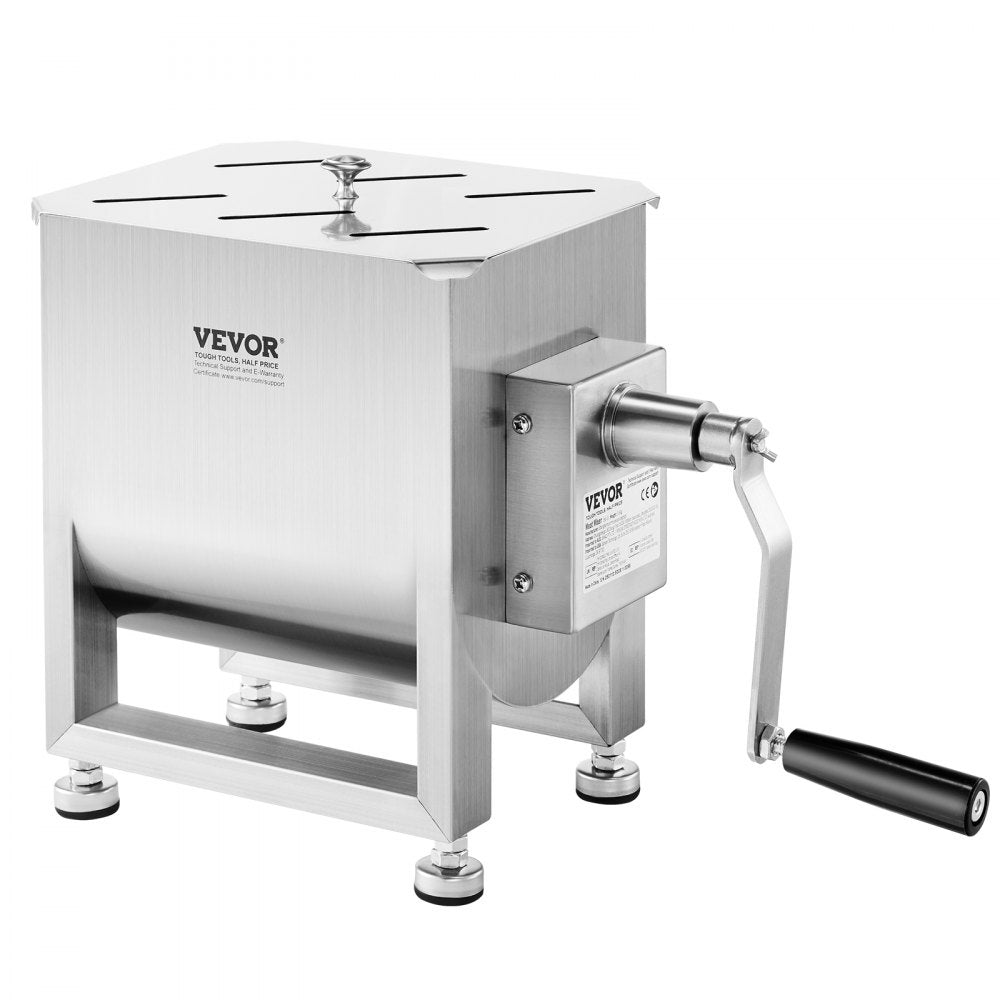 VEVOR Manual Meat Mixer, 10L Fixed Tank Meat Processing Equipment(Mixing Max 15LBS for Meat), Stainless Steel Meat Mixer, Sausage Mixer Machine with Lid Handle Gear Reducer, Ground Beef Hand Mixer