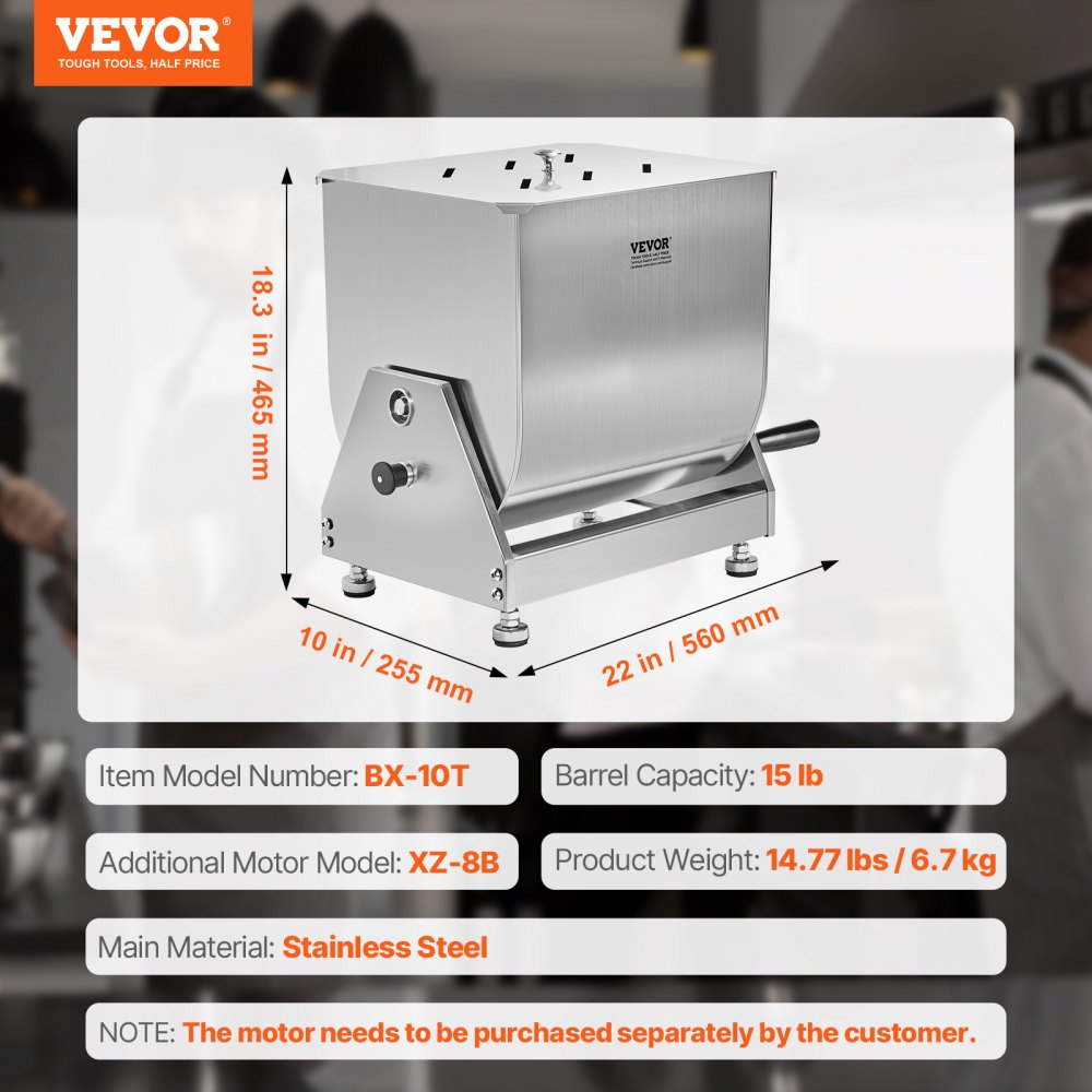 VEVOR Manual Meat Mixer, 15L Tilt Tank Meat Processing Equipment(Mixing Max 15LBS for Meat), Stainless Steel Meat Mixer, Sausage Mixer Machine with Lid Handle Gear Reducer, Ground Beef Hand Mixer