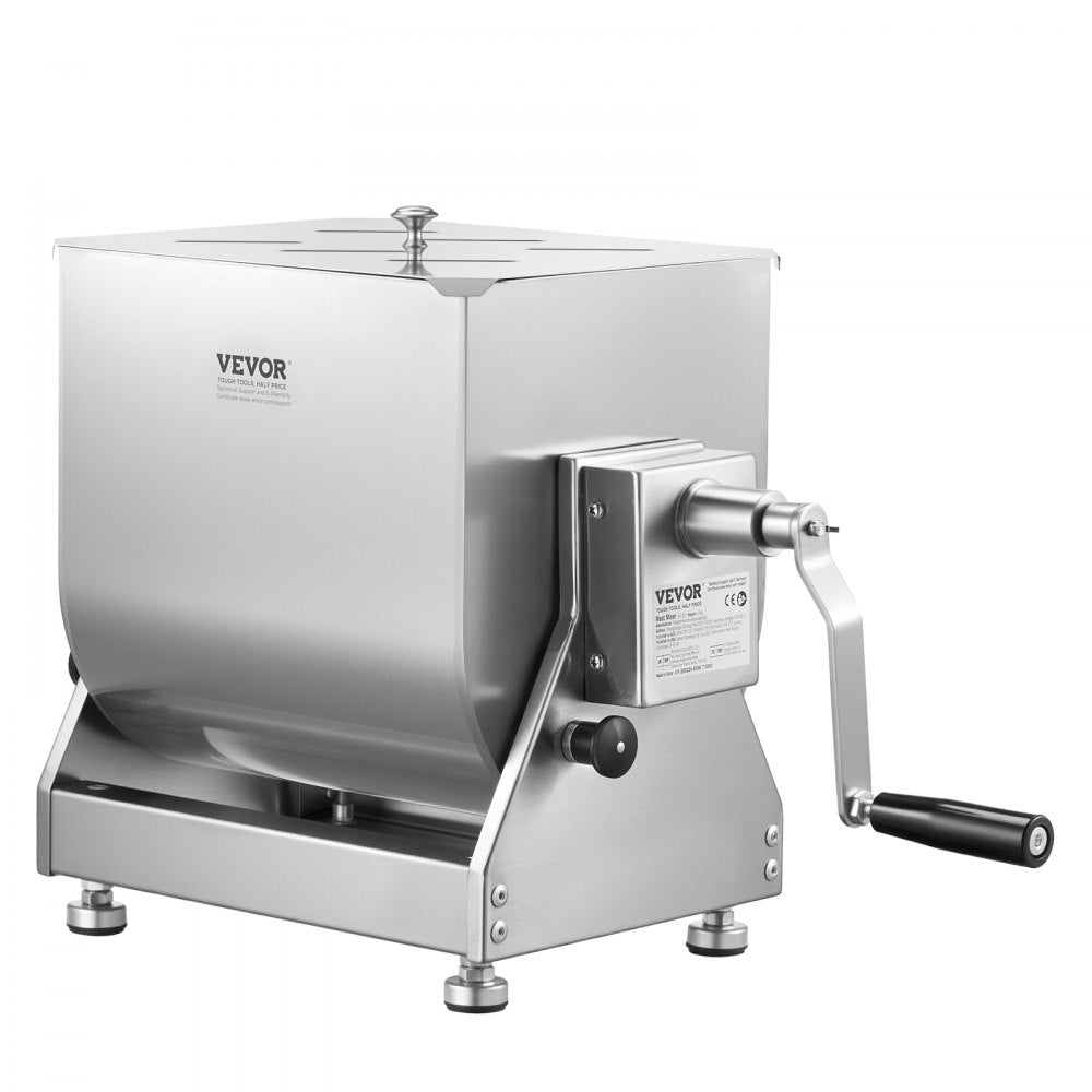 VEVOR Manual Meat Mixer, 15L Tilt Tank Meat Processing Equipment(Mixing Max 15LBS for Meat), Stainless Steel Meat Mixer, Sausage Mixer Machine with Lid Handle Gear Reducer, Ground Beef Hand Mixer