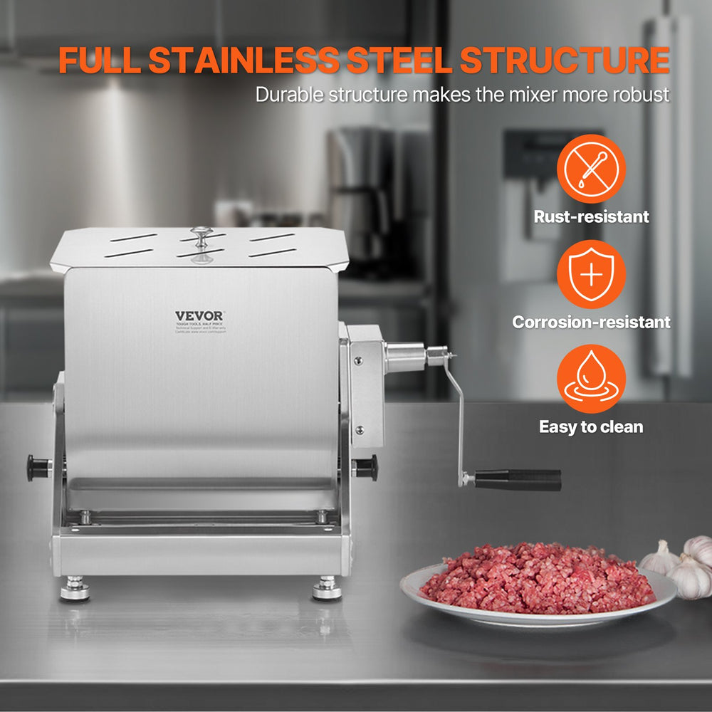 VEVOR Manual Meat Mixer, 60 Pound Max Capacity Tilt Tank Meat Mixer, Stainless Steel Meat Processing Equipment, Sausage Mixer Machine with Lid and Handle, Ground Beef Hand Mixer, Silver