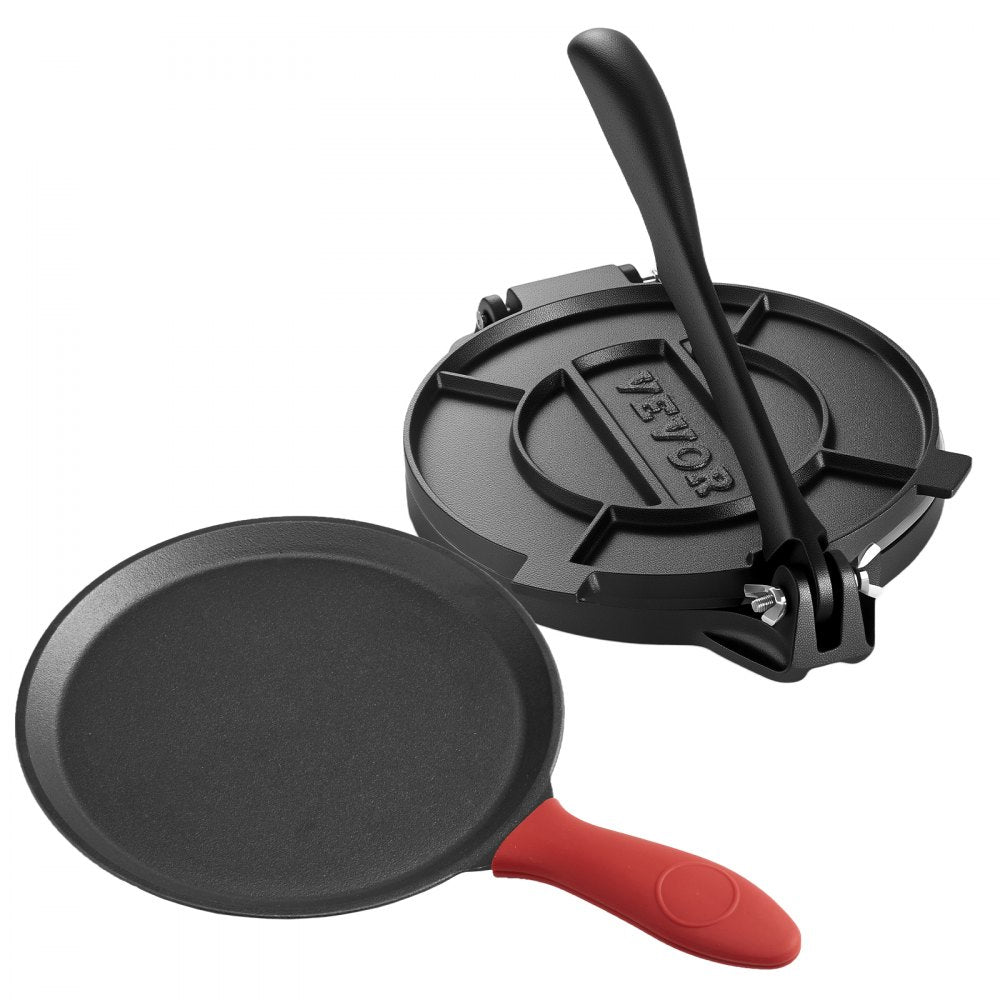 VEVOR Tortilla Press, 8 Inch Cast Iron Tortilla and Roti Maker, Heavy Duty Tortilladora Press, Pataconera Makers with Handle and 100 Pcs Parchment Paper, Dough Taco Press for Flour Tortilla, Tawa