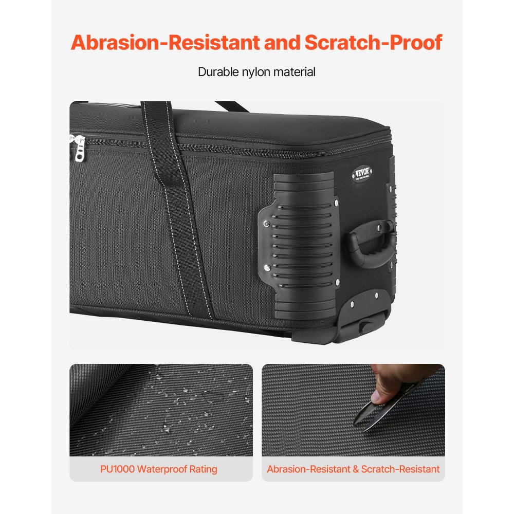 VEVOR Studio Equipment Trolley Case, 35.83 x 11.81 x 14 in / 91 x 30 x 35.5 cm, Rolling Camera Bag, Carrying Bag with Wheels Straps Padded Compartment Handle, for Light Stands, Tripods, Telescopes