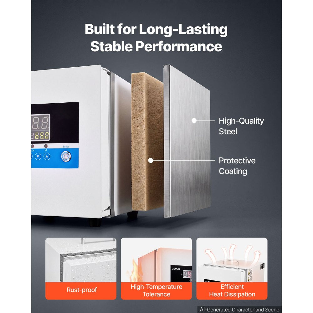 VEVOR Laboratory Incubator 1.6 Gal / 6 L Microbiological Lab Incubator, For Petri Dishes, Room Temp+41℉ to 149℉ PID Temperature Control, Compact & Portable, Digital Panel, Constant Temperature
