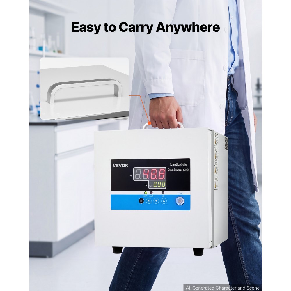 VEVOR Laboratory Incubator 1.6 Gal / 6 L Microbiological Lab Incubator, For Petri Dishes, Room Temp+41℉ to 149℉ PID Temperature Control, Compact & Portable, Digital Panel, Constant Temperature