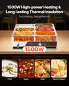 VEVOR Commercial Food Warmer, 1500W Electric Stainless Steel Steam Food Warming with Lid, 6-Pan Fast Heating Countertop Buffet Bain Marie with Power Cord, for Catering, Restaurant, Party & Buffets