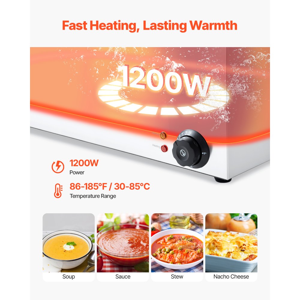 VEVOR 24QT Commercial Food Warmer, 2-Pan Electric Steam Table, 1200W Professional Countertop Stainless Steel Buffet Bain Marie with 86-185°F Temp Control for Catering, Buffet, Parties, Restaurants