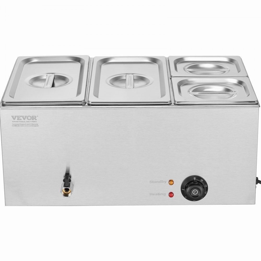 VEVOR 4-Pan Commercial Food Warmer, 16.4QT Electric Steam Table, 1200W Professional Countertop Stainless Steel Buffet Bain Marie with 86-185°F Temp Control for Catering and Restaurants, Silver