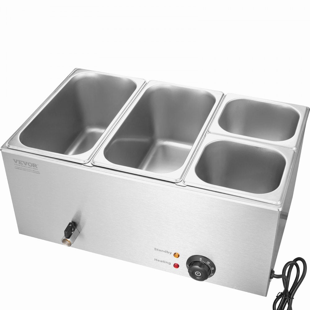 VEVOR 4-Pan Commercial Food Warmer, 16.4QT Electric Steam Table, 1200W Professional Countertop Stainless Steel Buffet Bain Marie with 86-185°F Temp Control for Catering and Restaurants, Silver