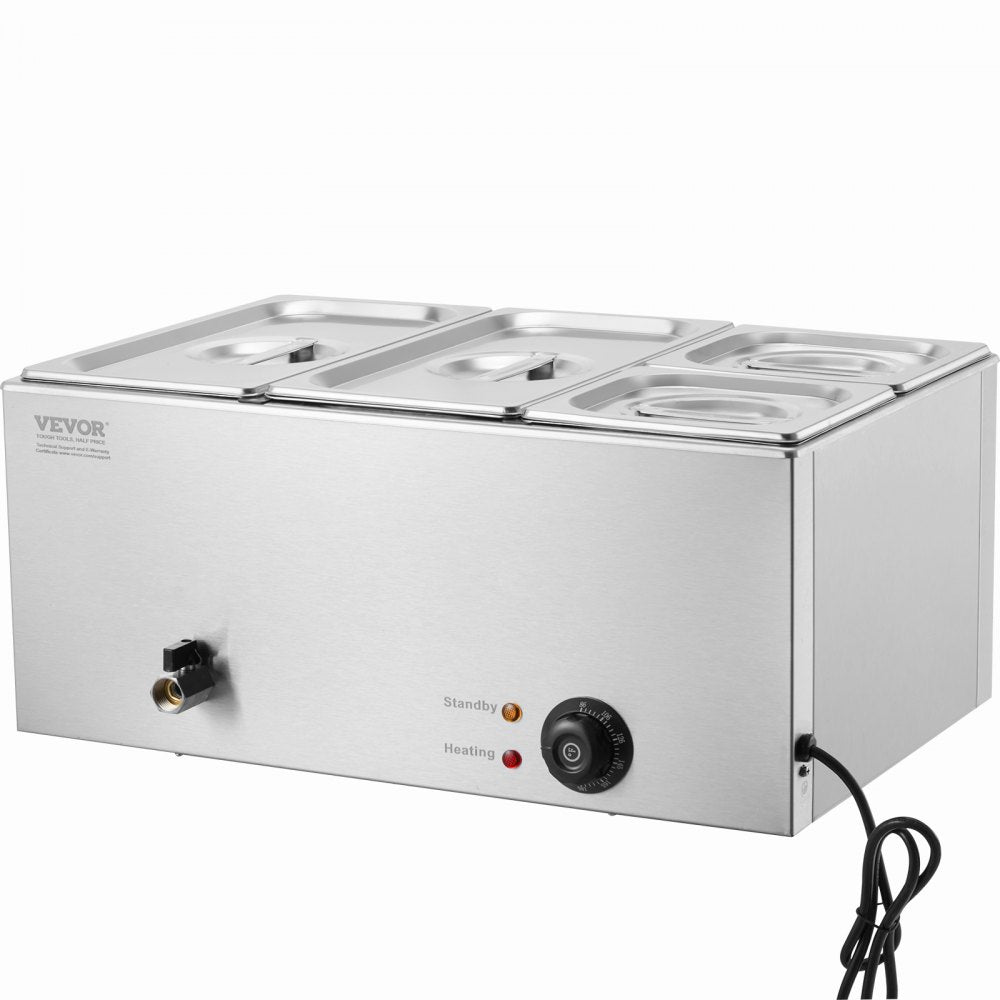 VEVOR 4-Pan Commercial Food Warmer, 16.4QT Electric Steam Table, 1200W Professional Countertop Stainless Steel Buffet Bain Marie with 86-185°F Temp Control for Catering and Restaurants, Silver